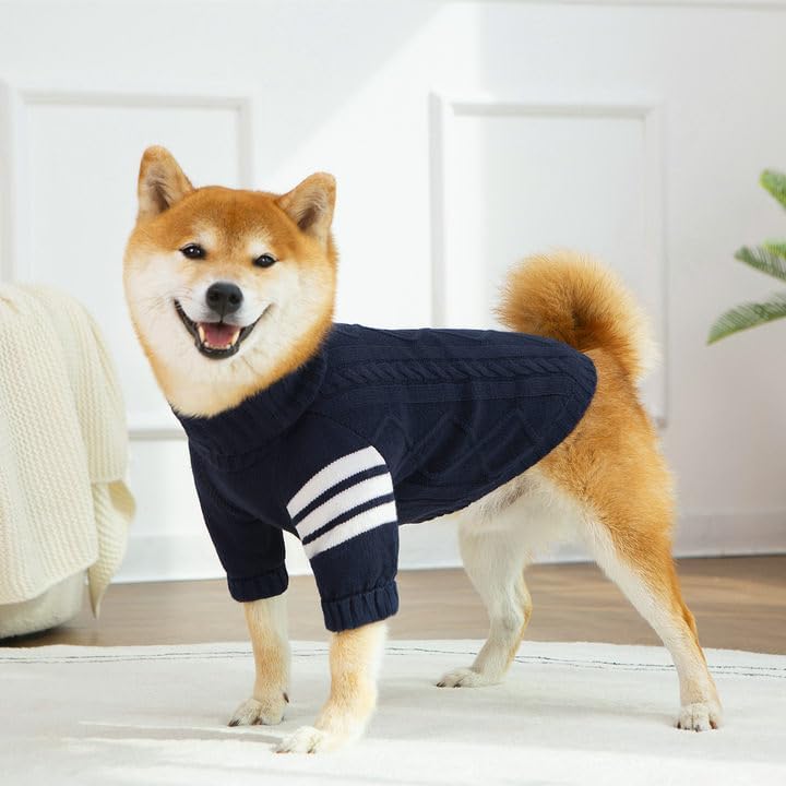 Classic Turtleneck Dog Knitwear Pullover Sweater for Small to Large Dogs - Blue X-Large