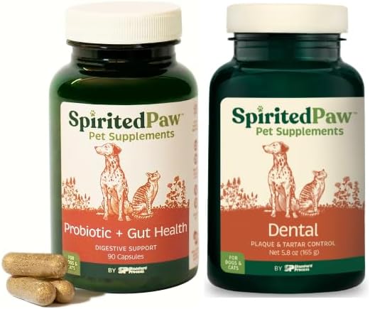 Pet Wellness Bundle - Dental & Probiotic Support for Cats and Dogs - Teeth Powder & Gut Health Capsules for Oral and Digestive Health - 165 g Powder & 90 Capsules