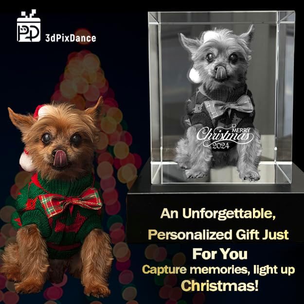 Personalized Dog, Cat Memorial Gifts for Pet Owners. Gift Box Included, Customized Laser Etched Crystal Photo (Small Heart)