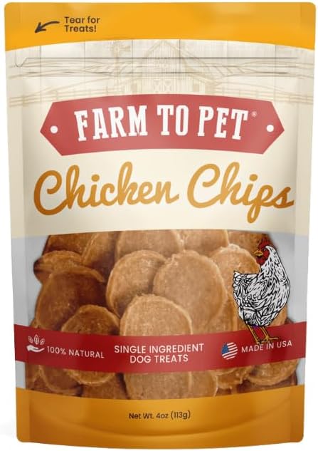 Farm To Pet - Dog Training Treats - Chicken Chips, Single Ingredient - 4 oz, Lean, All Natural, Healthy Dog Treats for Small, Medium, Large Breeds, & Puppies, Made in USA