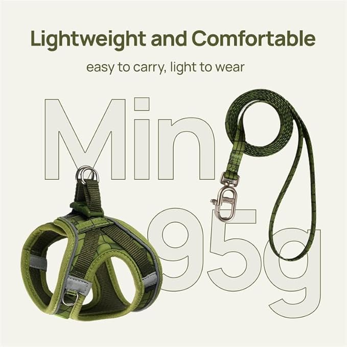 Cat Harness and Leash Set, Step-in Escape Proof Adjustable Vest Harness for Small Medium Large Cats, Lightweight Soft Breathable Reflective Kitten Harness for Walking Travel, Camping(Green, M)