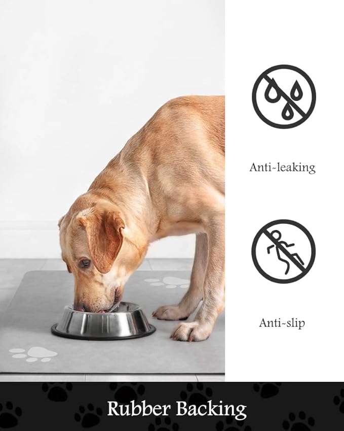 Pet Feeding Mat-Absorbent Dog Mat for Food and Water Bowl-No Stains Quick Dry Water Dispenser Mat-Dog Accessories Pet Supplies-Bowl for Messy Drinkers（LIGHTGREY,16"x24"