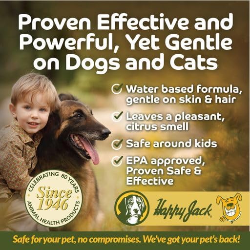Happy Jack DD-33 Flea and Tick Spray for Dog and Cat, Flea Treatment & Control, Water-Based Formula Kills Fleas & Ticks Effectively Yet Gentle on Skin & Hair, 16 oz