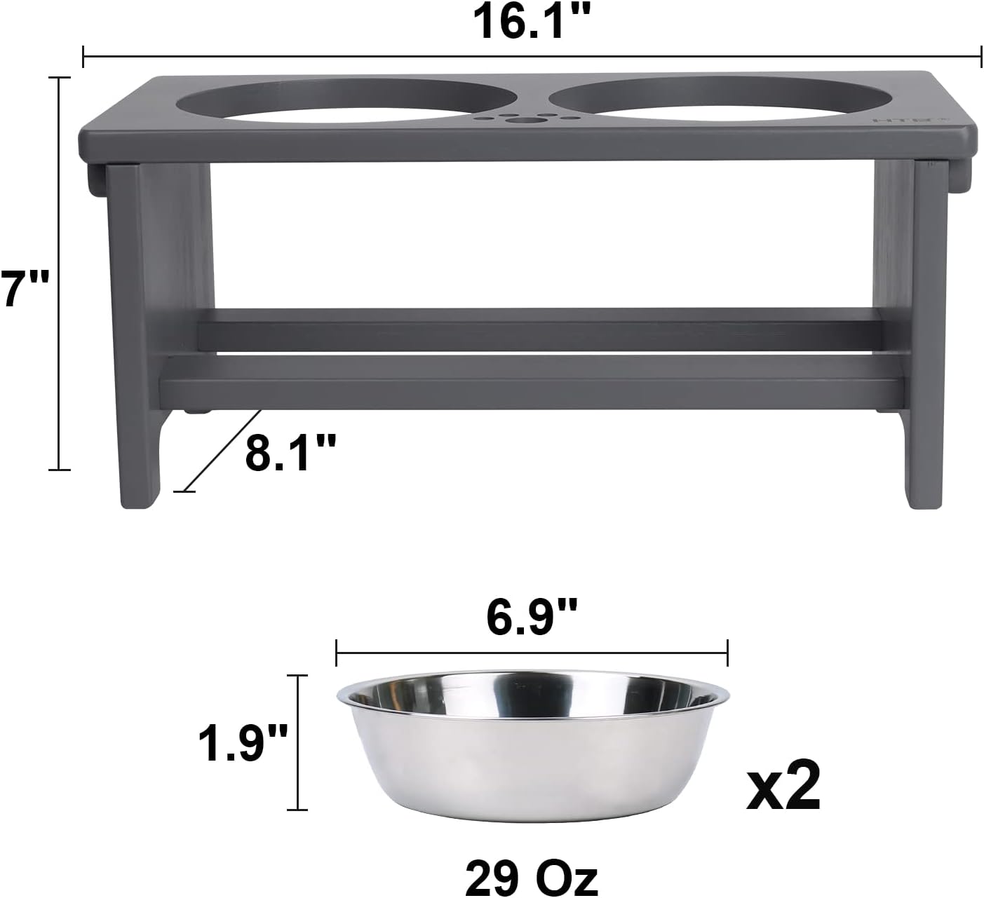 HTB Elevated Dog Bowls, Raised Dog’s Food Stand with 2 Stainless Steel Bowls, Elevated Raised Dog Dishes for Large Medium Small Sized Pet Sturdy Bamboo Food Feeder Natural