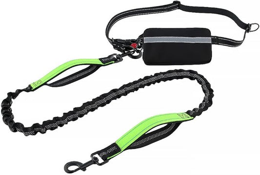 Plutus Pet Hands Free Dual Handle Retractable Bungee Leash with Reflective Stitches, Adjustable Waist Leash for Dog Walking, Running, Jogging, Medium Large Dogs