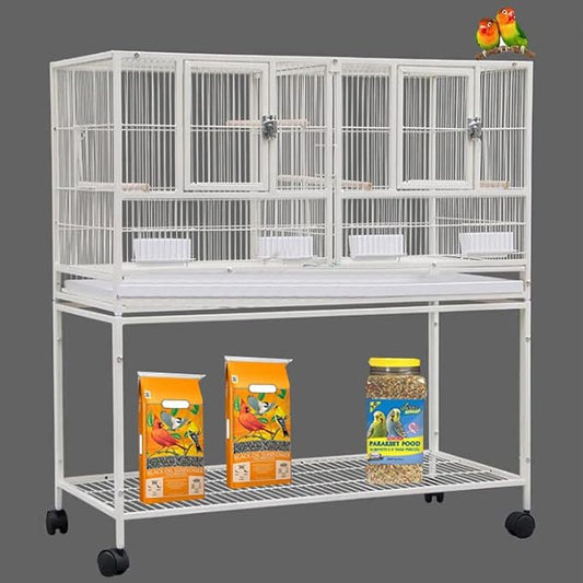 Single Stackable Center Divided Breeder Breeding Bird Flight Double Rolling Cage for Aviaries Canaries Cockatiels Lovebirds Finches Budgies Small Parrots (White Vein, Single Story)