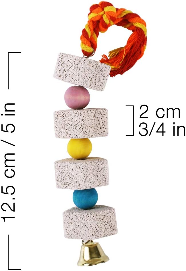 Unibene Parrot Chewing Toy, Bird Beak Grinding Stone with Bell, Lava Block Calcium Supplement Food for African Greys Amazon Conure Eclectus Budgies Parakeet Cockatiel Hamster Chinchilla Rabbit, 2 Pack
