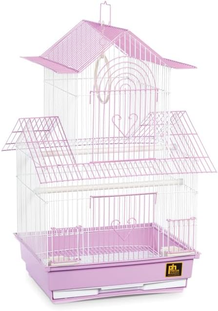 Rustic Retreat Bird Cage with Natural Wood Accents, Durable Metal Construction, Spacious Interior, and Comfortable Features for Birds' Pink