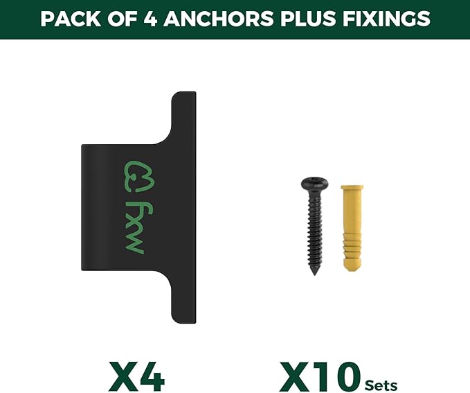 FXW Fence-to-Wall Anchor (Pack of 4) for Use with Dog Playpen in Yard, Garden, Doorways, Fireplace, Indoor/Outdoor, Fits All Heights of Playpen, Black│Patented