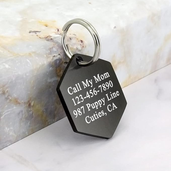 Ultra Joys Stainless Steel Personalized Dog & Cat Tags, Front & Back Engraving, Hexagon Mountain Design, Large