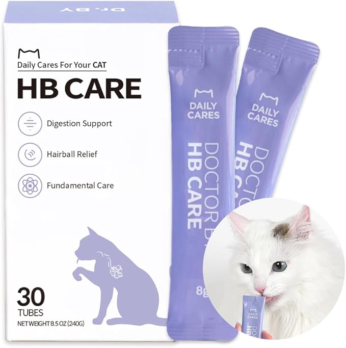 Dr.by HB Care Cat Hairball Supplement-Hairball Treatment for Cats Furball Control Relief Remedy & Digestive Support with Omega-3, Chitosan-30 lickable Formula Individuallly Packaged (1Pack, 30 Count)
