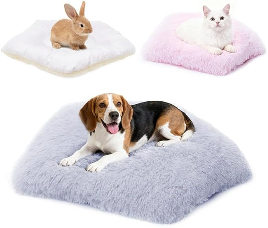 Washable Dog Bed, Small Dogs Beds, 2 PCS Removable Washable Fluffy Pet Bed Cover, Replaceable Dog Crate Pad, Calming Puppy Bed, Comfy Kennel Pad, Plush Cat Mat, 24" x 16", Gray + Pink