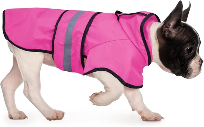 HDE Dog Raincoat Jacket Reflective Adjustable Hooded Pet Poncho Rain Coat with Leash Hole for Small to X-Large Dogs Pink - M
