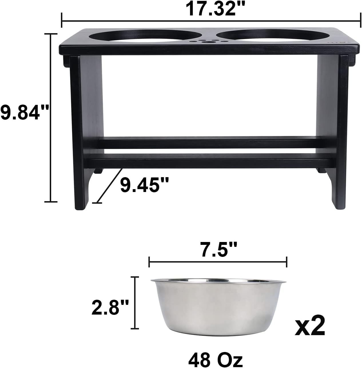 HTB Elevated Dog Bowls,Raised Dog Bowl Stand with 2 Stainless Steel Bowls,Elevated Raised Dog Bowls for Large Medium Small Sized Dogs