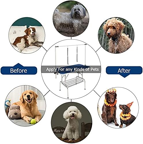 Large Dog Pet Grooming Table, Professional Adjustable Cat Drying Table, Foldable Trimming Station with Arms, Nooses, Mesh Tray, Maximum Capacity Up to 330lbs, 36''/Blue