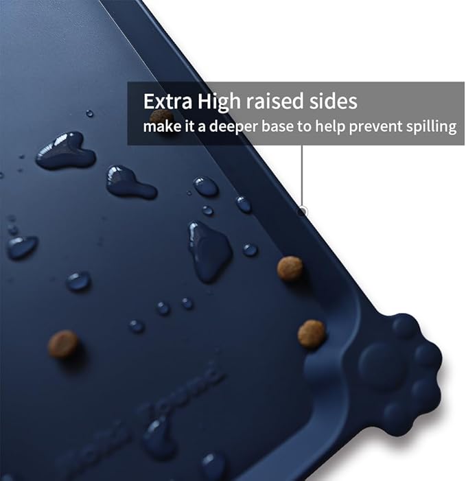 Hoki Found X-Large Silicone Pet Feeding Mats - Non Slip Dog Cat Bowl Mats - Waterproof, Suitable for Carpet - French Navy
