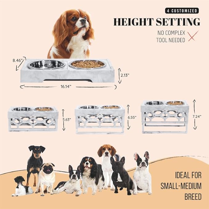 AVERYDAY Small Dog Bowls Elevated, 4 Height Adjustable Raised Dog Bowl Stand with 2 Stainless Steel Food and Water Bowls Set, Tall Dogs Feeding Station with Anti-Slip Base for Small Medium Breeds Dogs