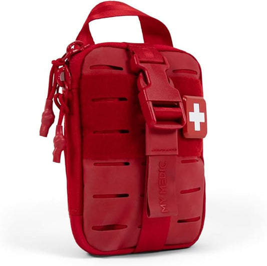 My Medic Sidekick Pro - Camping Hiking and Backpacking First Aid Kit - 70 Items with Tourniquet - HSA and FSA Eligible - Small Ifak Great for Travel or Motorcycle - Portable Emergency Kit – Red