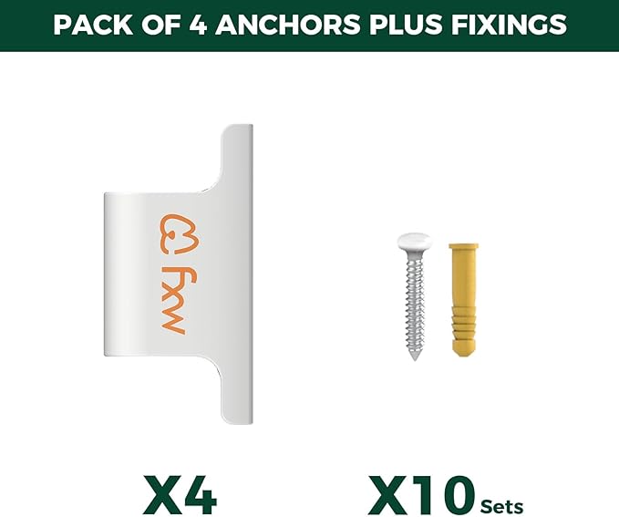 FXW Fence-to-Wall Anchor (Pack of 4) for Use with Dog Playpen in Yard, Garden, Doorways, Fireplace, Indoor/Outdoor, Fits All Heights of Playpen, White│Patented