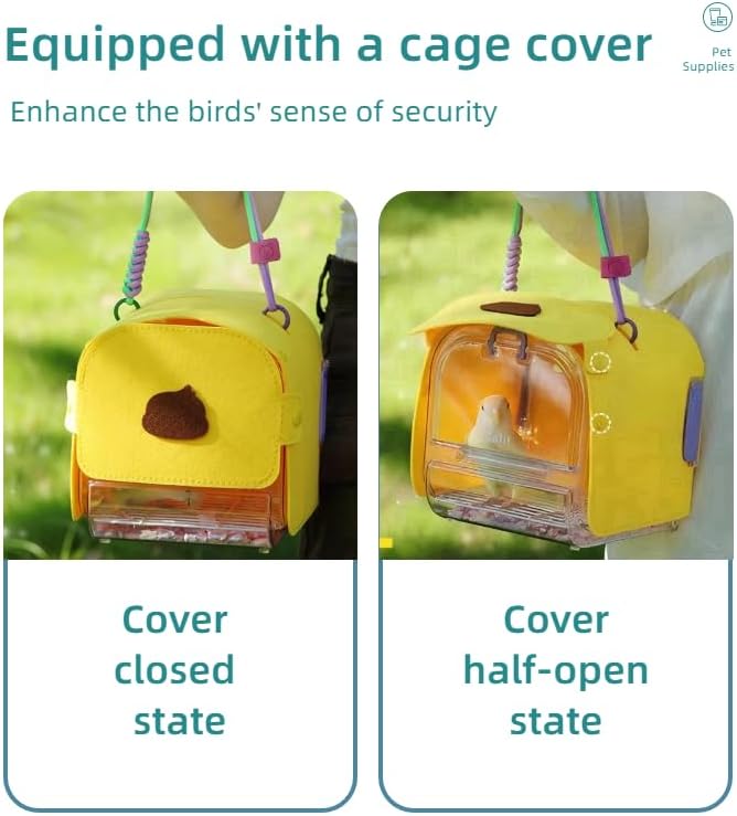 Portable Plastic Bird Cages Lightweight Waterproof Ventilated Travel Bird Cage for Pets Ideal for Outdoor Use Easy to Carry Bird Carrier Perfect for Small Birds and Budgies (Yellow)