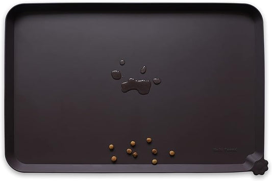 Hoki Found L Silicone Non Slip Pet Dog Cat Bowl Mats - Waterproof Dog Cat Food Mats - Dark Oak