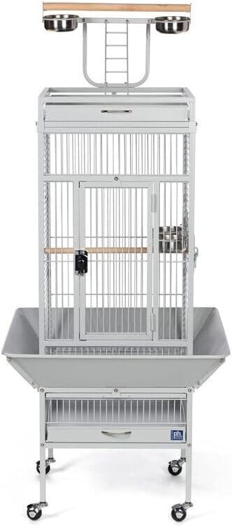 Retro Renaissance Iron Select Bird Cage with Elegant Design, Durable Construction, Easy-Clean Tray Pewter White