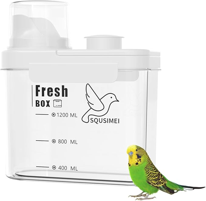 1.7 Qt/1.6 L Bird Seed Storage Container with Lids Airtight Measuring Cup, Bird Seed Dispenser Pet Food Container Are Used to Store Bird Food, Chicken Feed BPA Free (1.6L, White)