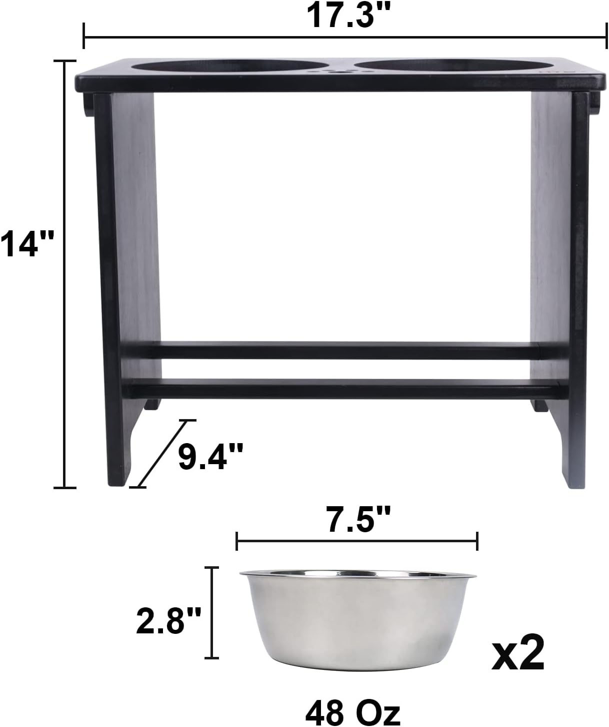 HTB Elevated Dog Bowls,Raised Dog Bowl Stand with 2 Stainless Steel Bowls,Elevated Raised DogBowls for Large Medium Small Sized Dogs
