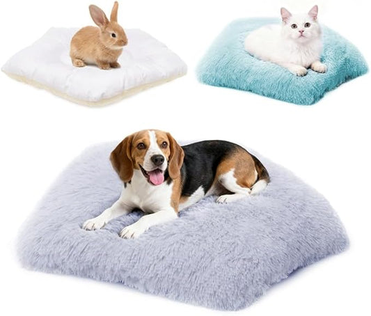 Washable Dog Bed, Medium Dogs Beds, 2 PCS Removable Washable Fluffy Pet Bed Cover, Replaceable Dog Crate Pad, Calming Puppy Bed, Comfy Kennel Pad, Plush Cat Mat, 28" x 20", Gray + Blue Green