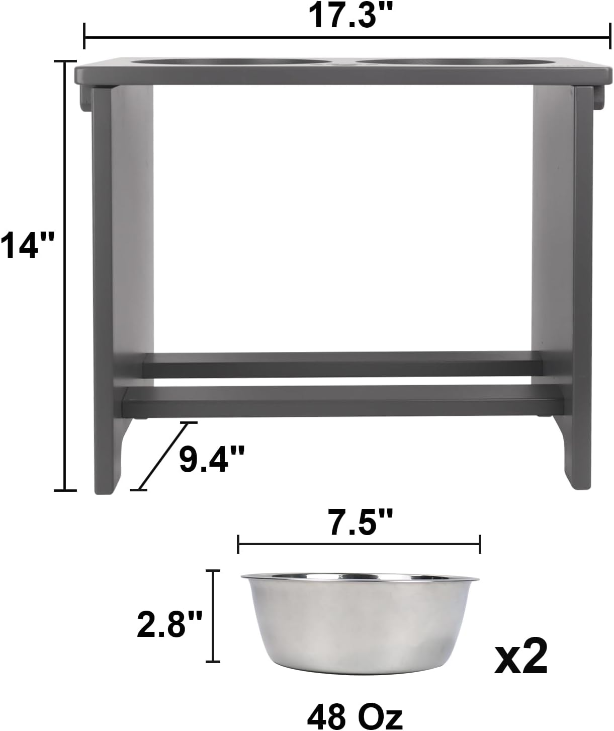 HTB Elevated Dog Bowls,Raised Dog Bowl Stand with 2 Stainless Steel Bowls,Elevated Raised DogBowls for Large Medium Small Sized Dogs