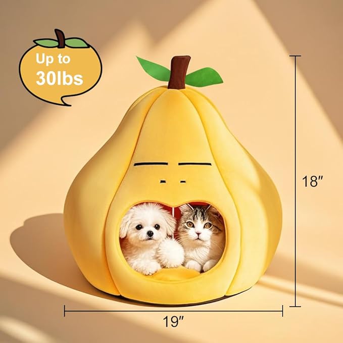 Cute Cat Beds for Indoor Cats, Small Dog Beds, Soft Washable Pet Beds for Kitten and Puppy, Funny Pear Cat Cave, 19 Inches