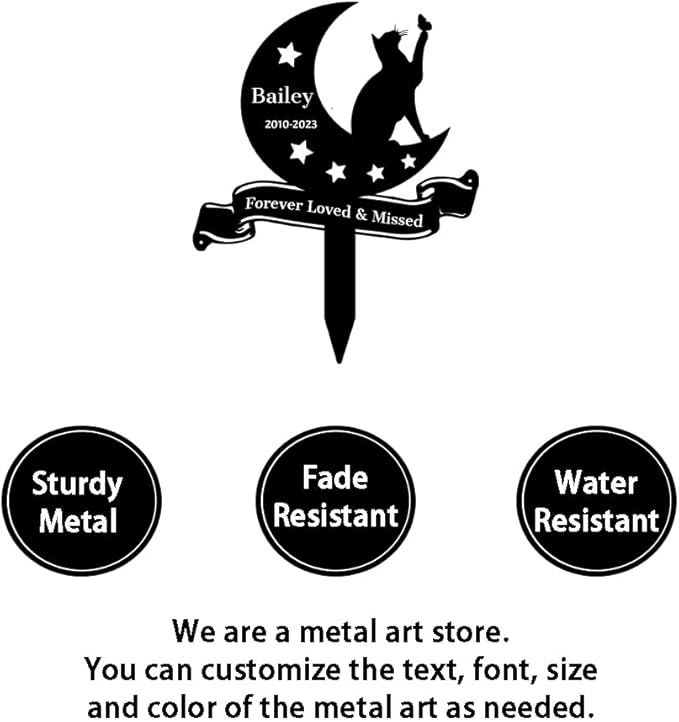 Custom Stars Moon Cat Grave Marker Outdoor, Personalized Metal Cat Memorial Stake Grave Marker, Customized Cat Memorial Statue for Outside Garden Plaque Pet Memorial Marker for Cats