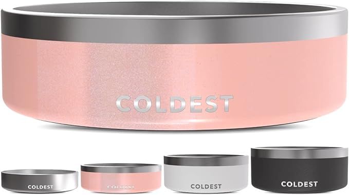 Coldest Dog Bowl - Anti Rust Metal, Non Slip, 3 Layers Insulated Stainless Steel Dog Bowls - Spill Proof & Heavy Duty - Water Bowl for Dogs, Cats & Pets, Dish Washer Safe (42 oz, Forever Pink Glitter)