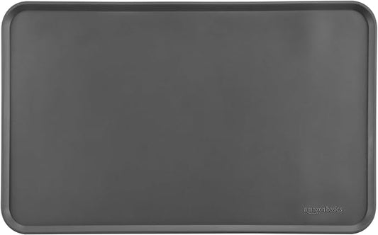 Amazon Basics Waterproof Anti-Slip Silicone Cat & Dog Food Mat, Pet Mats with Raised Edges for Food and Water Bowl to Protect Floors, 18.5 x 11.5 Inches, Gray, Solid