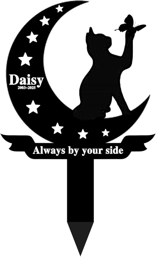 Custom Cat Grave Marker Cat Burial Stake, Personalized Butterfly Flowers Cat Memorial Garden Stake, Metal Cat Memorial Plaque for Outdoors, Customized Pet Headstone