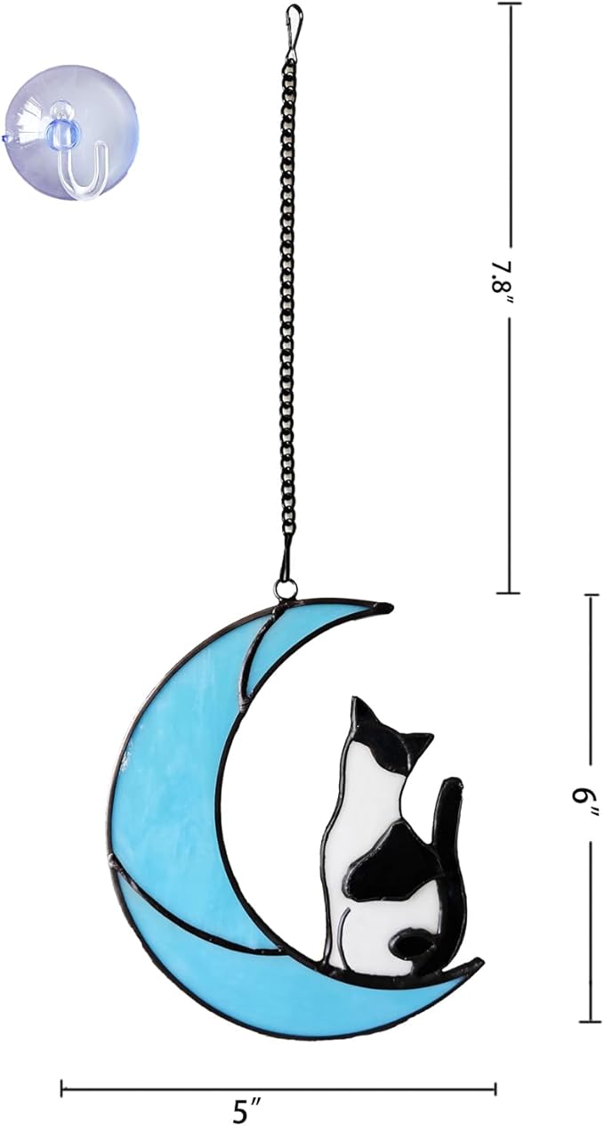 Black and White Tuxedo Cat Memorial Gifts - Handmade Stained Glass Suncatcher Window Hanging, Cat Loss Sympathy Gift for Owners