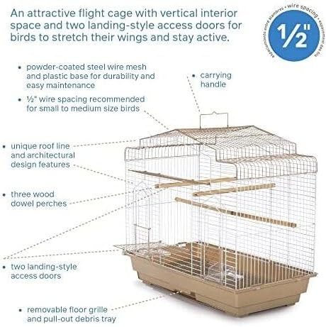 Global Greatness Bird Cage with Spacious Interior, Durable Metal Construction, Elegant Design, and Functional Features for Birds Brown