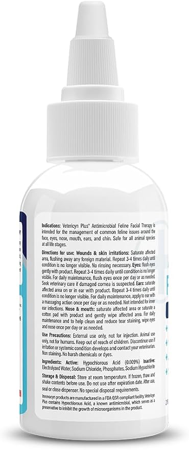 Vetericyn Plus Feline Facial Therapy | Healing Aid and Skin Repair for Different Cat First Aid Needs, Including Cat Acne, Cat Ear and Eye Problems. 2 Ounces