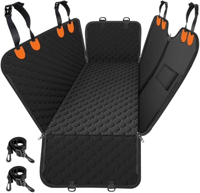 Mancro Dog Car Seat Cover, 2025 Upgraded 600D Heavy Duty Waterproof & Scratch-Resistant Dog Hammock for Car, Back Seat Pet Cover for Dogs with Sedan, Trucks and SUVs, Standard, Orange Leather