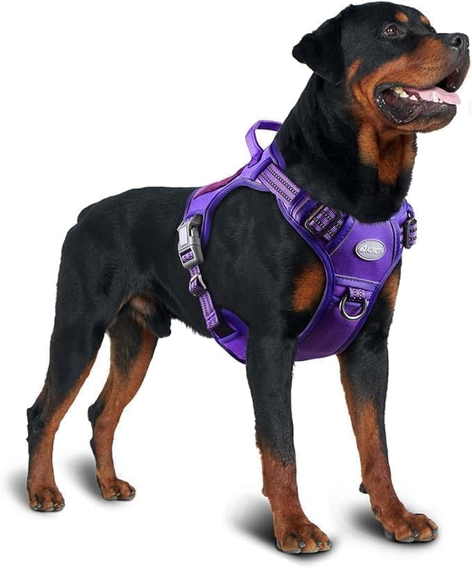 AUROTH Tactical Dog Harness for Large Dogs - Purple, No Pull, Adjustable, Reflective, Molle System for Gear Carrying