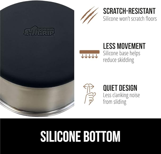 GORILLA GRIP Set of 2 Dog Bowls, Holds 4 Cups (32 fl oz), Heavy Duty Metal Food and Water Bowl for Feeding Dogs and Cats, Dishwasher Safe, Rust Resistant Stainless Steel, BPA Free Rubber Base, Black