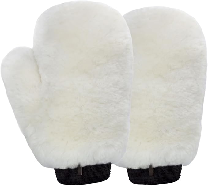 Gracefur Ultra-Soft Sheepskin Horse Grooming Mitts for Tack, Saddle & Boot Cleaning - Perfect Gloves for Tack & Horse Care (White)
