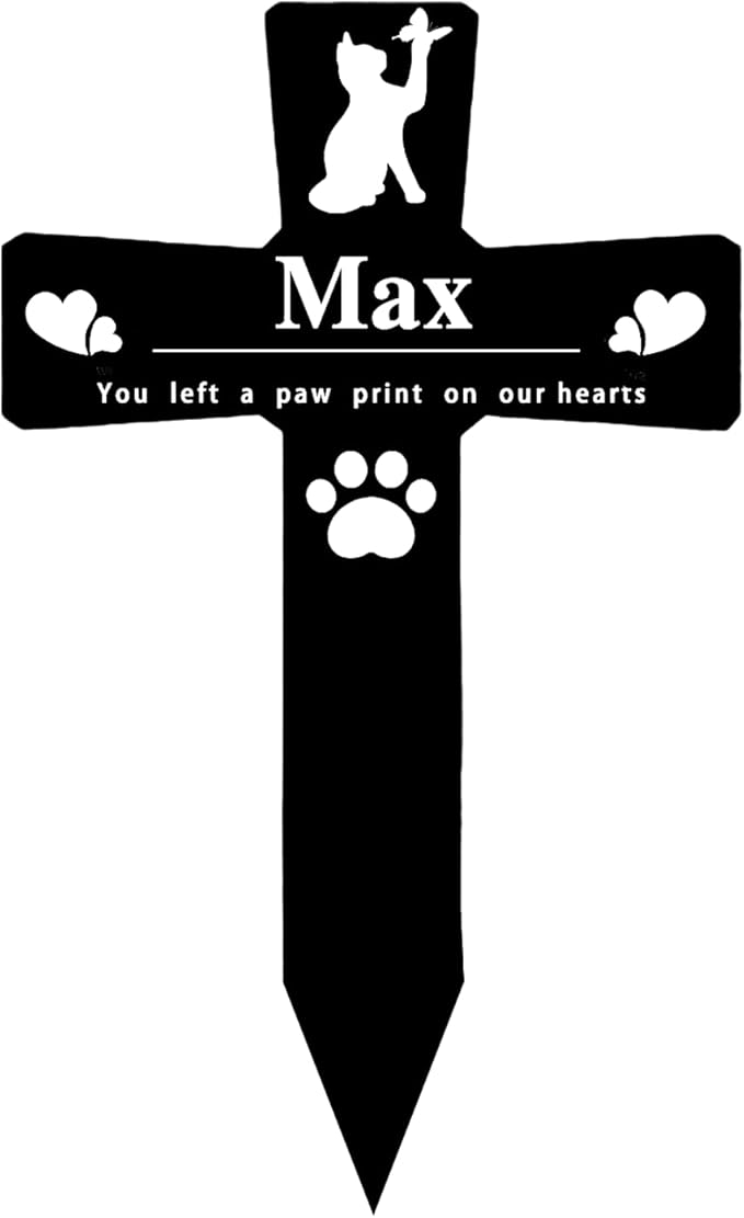 Custom Cat Grave Marker Cat Burial Stake, Personalized Butterfly Flowers Cat Memorial Garden Stake, Metal Cat Memorial Plaque for Outdoors, Customized Pet Headstone