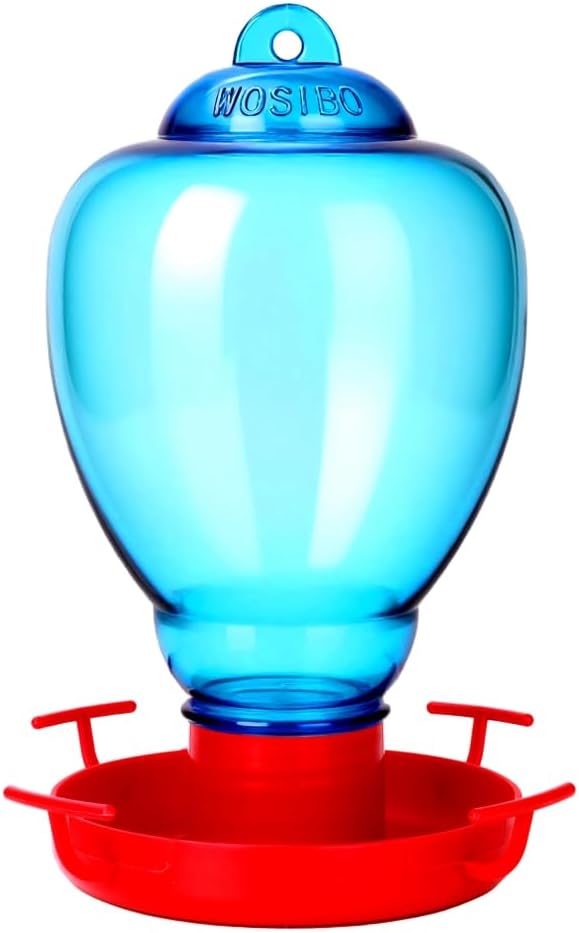 Colorful Glass Wild Bird Waterer 32 Oz Bird Water Feeder for Outdoors Garden Outside Water Cooler Tree Yard Decoration (Blue Flower)