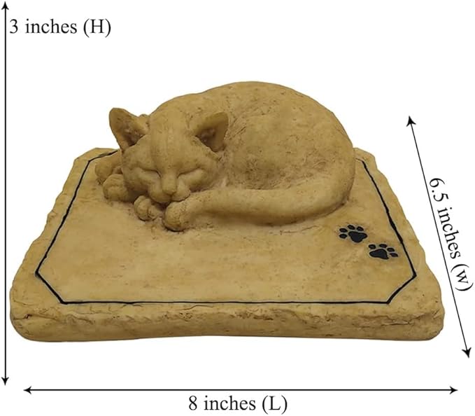 Custom Pet Grave Markers Garden Stones, Personalized Cat Memorial Statue with Sleeping Cat, Customizable Headstone Outdoor Memorial Gifts