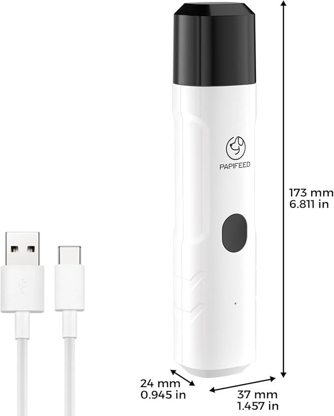 PAPIFFEED Dog Nail Grinder Upgraded with 2 LED Lights, 3-Speed Rechargeable & Quiet - Upgraded Electric Pet Nail Trimmer for Small Medium Large Dogs & Cats, Painless Paws Grooming Tool - White