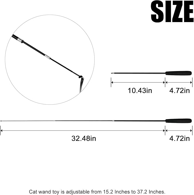 TTcat Cat Feather Wand Toys,Retractable Wand Toy with 4 Feather Refills, Interactive Cat Toy Kitten Toy for Indoor Cats to Play Chase Exercis