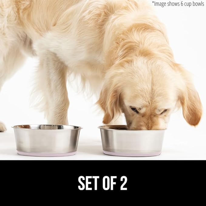 GORILLA GRIP Set of 2 Dog Bowls, Heavy Duty Metal Food and Water Bowl for Feeding Dogs and Cats, Dishwasher Safe, Rust Resistant Stainless Steel, BPA Free Rubber Base, Holds 1 Cup (8 fl oz), Lt Pink