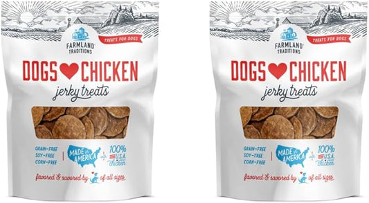 Farmland Traditions Dogs Love Chicken Jerky Dog Treats with Only 3 Ingredients and No Fillers, 1 Pound Bag (Pack of 2)