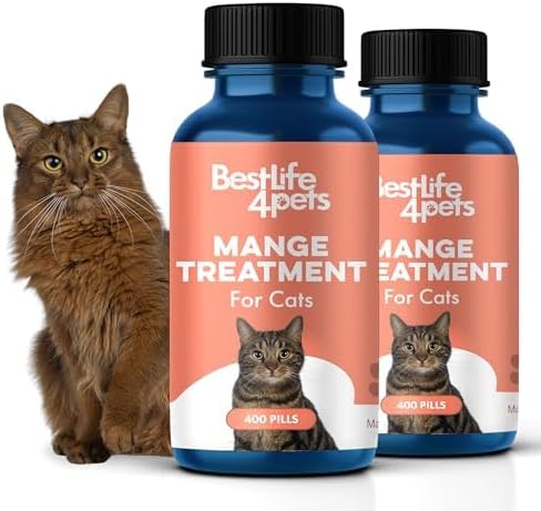 Mange Support & Cat Itchy Skin Relief, Naturally Reduces Shedding, Excessive Grooming and Ear Mites in Cats and Kittens, Eases Red Sores and Dry Skin, Promotes Healthy Coat (800 Small, Odorless Pills)